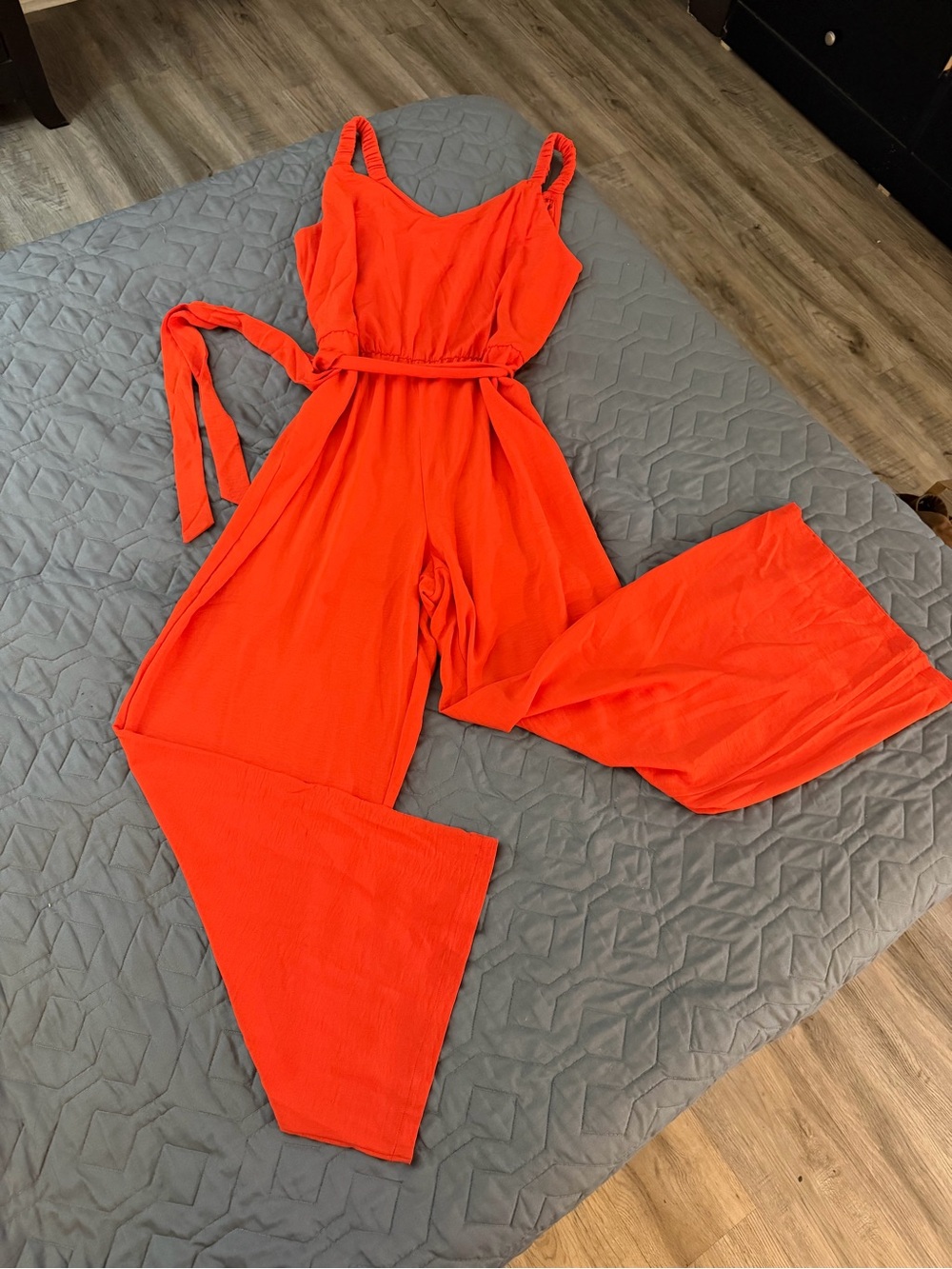 Luxology Vibrant Orange Wide-Leg Jumpsuit with Belted Waist